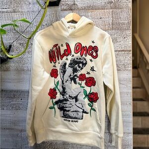 Reason Brand | Wild Ones Roses Warm Fleecy Pullover Hoodie - Men's M, Cream